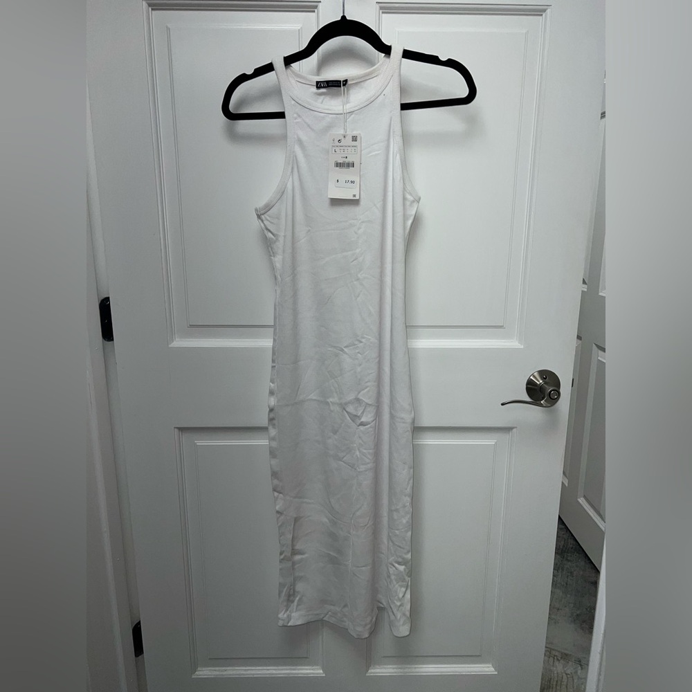 Zara white ribbed maxi dress